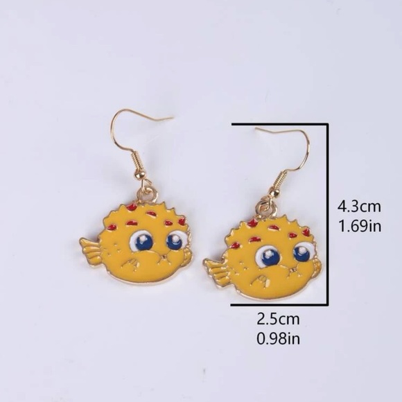 🐡 Super Adorable Cartoon Pufferfish Drop Earrings 🐡 - Picture 3 of 3